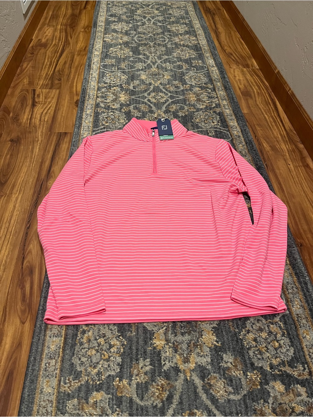 FootJoy Hot Pink and White Striped Quarter-Zip Pullover